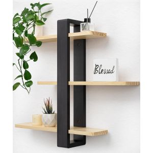 Mevronisshop-Grande &Eacute;tag&egrave;re Murale Longue En Bois &Eacute;tag&egrave;re Flottante Ajustable 3 Niveaux 50 X 58 Cm Organisateur Suspendu Et D&eacute;coration Pour Maison, Cuisine, Salon, Salle De Bain, Bureau Chambre Noir - Neuf