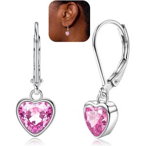 Kal-Boucles D'oreilles Coeur En Argent Sterling 925 Pour Femmes Enfants Filles Hypoallergéniques Boucles D'oreilles À Levier Cubic Zirconia Boucles D'oreilles Pendantes - Neuf