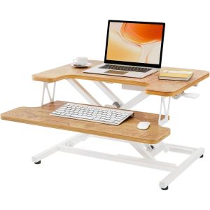 Lbgwp60-Convertisseur De Bureau Debout, 55 Cm De Large, Hauteur Réglable, Rehausseur De Bureau Assis-Debout Rapide, Marron Rustique Clair - Neuf