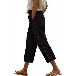 Pantalon Lin Femme Décontracté 3/4 Pantalons De Loisirs Avec Des Poches Pantalons En Tissu Femme Été Confortable Pantalon De Plage - Neuf