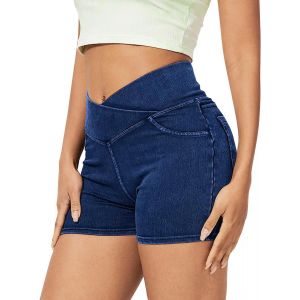 Femme Jeans Shorts V Cross Taille Haute Flip Control Casual Fitness Slim,Idéal Pour Les Exercices De Yoga De Gymnastique Sportive,Élégant Et Décontracté Match - Neuf