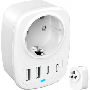 JGD-Adaptateur de Voyage, Prise Adaptateur d'Australie avec 1 AC 2 USB-C 2 USB-A Ports, Adaptateur Multifonction vers France pour Chine/Nouvelle-Z&eacute;lande/Argentine - Neuf