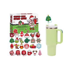Calendrier de l'Avent 2024 avec 24 d&eacute;corations de pailles de No&euml;l pour boissons - Neuf