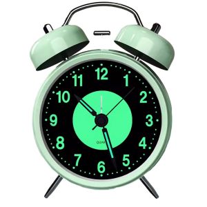 Réveil rétro à double cloche à quartz, cadran lumineux silencieux, veilleuse, horloge analogique - Neuf