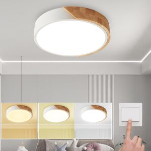 KAL-Plafonnier Led, 24W Plafonnier Bois Variable 3000K/4500K/6500K Par Interrupteur Mural,12 Pouces Luminaire Plafonnier Pour Chambre Couloir Balcon,Blanc - Neuf