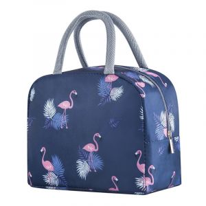 Sac à déjeuner compact bleu marine amélioré pour filles, femmes, garçons et hommes, sac fourre-tout réutilisable en toile motif flamant rose pour le travail et l'école 9 x 7,8 x 5,7 pouces - Neuf