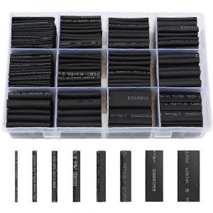 Gaine thermorétractable 650 pièces Noir Gaine thermorétractable 8 tailles Rapport 2 : 1 Ensemble de gaines thermorétractables Noir - Neuf