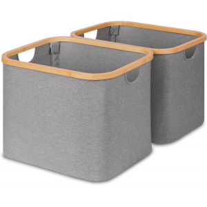 Panier à Linge Pliable 50 L, Panier à Linge Pliable avec Poignées en Bambou, Panier de Rangement Noir pour Chambre à Coucher, Salle de Bain, Buanderie - Neuf