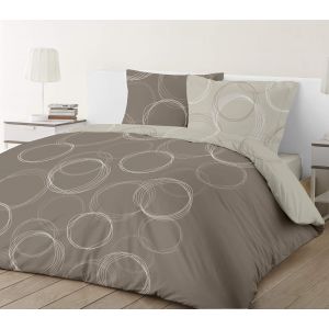 Reversible 100% Cotton Bedding Set-Beige Lenny-Duvet Cover Set 240 X 220 Cm With 2 Pillowcases For Standard Double Bed-Natural Fibres-Oekotex - Neuf