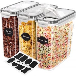 Cmws-Boite De Rangement Cuisine (Lot De 3) - Plastique Sans Bpa - Bocaux Hermetiques Alimentaires En Scellée Avec Couvercle - Conservation Farine, Sucre, Pates, Céréales, Riz - Neuf