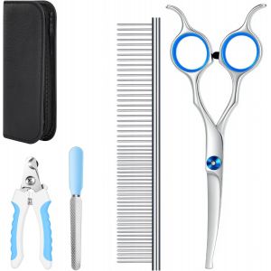 Jgd-Ensemble De Ciseaux De Toilettage Pour Chien Avec Pointes Arrondies De S&eacute;curit&eacute;, 4 Outils De Toilettage Pour Animaux De Compagnie, Ciseaux De Toilettage Professionnels Avec Peigne En Acier Et Poc - Neuf