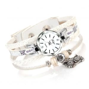 Duoya Femmes Mignon Hibou Pendentif D&eacute;coration Bracelet Montre-Bracelet Cha&icirc;ne Robe Montre &Agrave; Quartz (Blanc) - Neuf