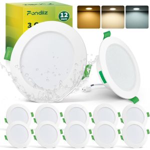 Ulteronixshop-Lot de 12 Spot LED Encastrable 68mm, 5W 220V Spots de Plafond Encastre Blanc Chaud 2700K Blanc Neutre 4000K Blanc Froid 6000K R&eacute;glable, IP44 Spot Salle de Bain LED pour Salon Cuisine, R - Neuf