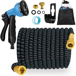 Tuyau Arrosage Extensible 23m, Tuyau d'arrosage Retractable avec Adaptateur 1/2"" et 3/4"", 8 Fonctions Pistolet, Support, Tuyaux d'arrosage pour Jardin Irrigation Nettoyage Jardinage Laver la Voiture - Neuf