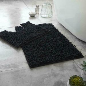 KAL-Tapis De Salle De Bain Antidérapant À Poils Longs En Chenille Absorbant L'Eau Noir 45 X 60 Cm - Neuf