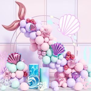 AYUHR-Ballon Sirène Queue Guirlande De Fête, 123 Pièces Violet Rose Sarcelle Bleu Ballons Latex Arche avec Coquillage Étoile pour Décorations Filles Enfants Sirène Sous La Mer Thème Anniversaire Baby - Neuf