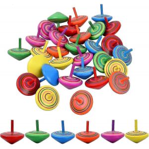 Lot de 30 toupies en bois colorées peintes à la main, jouets amusants pour cadeaux de fête pour enfants, jouets créatifs en bois sûrs et non toxiques - Neuf