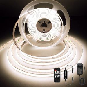 Ruban Led Cob 3m,4000k Bande Led Dimmable Avec Telecommande Et Alimentation,Dc24v,Cri>92,Largeur 8mm,Ruban Led Blanc Naturel Pour Décoration De Chambre - Neuf
