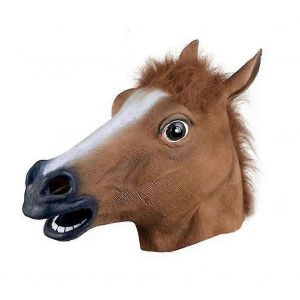 Réaliste Tête De Cheval Masques Pleine Tête Fourrure Crinière Latex Masque D'animal Effrayant Pour Costume De Fête D'halloween - Neuf