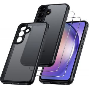 AEFJ-3 en 1 Coque Mat pour Samsung Galaxy A54 5G 6,4 Pouces, avec 2 Verre Tremp&eacute; Protection &eacute;cran, Etui Translucide Givr&eacute;e Arri&egrave;re Housse Antichoc Case, Cover Anti-Empreintes Digitales, Noir - Neuf