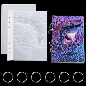 Moule R&eacute;sine Couverture Cahier, Dragon Eye Notebook Resin Mold, Moules Silicone R&eacute;sine Epoxy Cahier Set Avec 6 Anneaux De Livre Et 1 Recharge Papier A5 (Dragon Eye) - Neuf