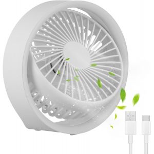 KALANKA-Mini Ventilateur de Bureau USB, Ventilateur Silencieux Portable, 3 Vitesses Réglable Petit Ventilateur, 1800mAh Rechargeable Table Fan pour Maison Chambre Voyage Voiture Camping (Rose) (Blanc - Neuf
