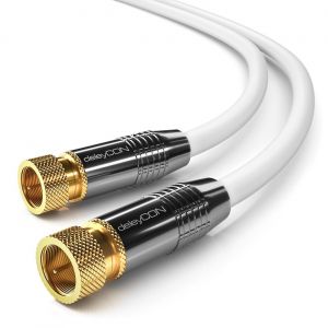 12,5m SAT Câble D'Antenne Câble Satellite HD Coaxial pour DVB-S/S2-4K Ultra HD 1080p Full HD HDTV - 2x Connecteur F Bouchon en Métal Plaqué Or - Blanc - Neuf