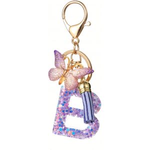 KAL-Porte Cl&eacute; Femme Nom Lettre Initiale Porte Clef Femme Porte-Cl&eacute;s Fille Keychain Alphabet Papillon Porte Cl&eacute; Voiture Cadeaux Copines - Neuf