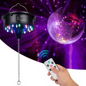 Moteur À Boule Disco Rotatif Avec Lumière : Boule Miroir Tournante Avec Vitesse Réglable À Distance ¿ Moteur Rotatif À Piles 18 Lumières Led Rvb Pour Dj,Fête,Mariage,Noël - Neuf