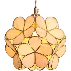 Subzonal-L30748 Plafonnier En Verre Teint&eacute; &Agrave; La Fleur De Cerisier De Style Tiffany Avec Abat-Jour Large De 21 Cm (Cr&egrave;me) - Neuf