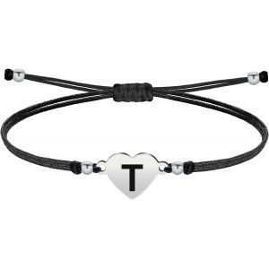 Eryi-- Bracelet Lettre Initiale A - Z En Acier Inoxydable Avec Fil Ciré, Bracelet Femme Ou Homme, Bracelet Coeur Avec Lettre Gravée, Cadeau Pour Mère, Fille, Amie, Petite Amie - Neuf