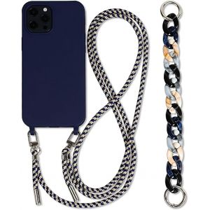 Kal-Coque Avec Cordon Pour Iphone 14 Plus 6.7"",Etui Pour Téléphone Portable Collier Corde Housse Silicone Antichoc Housse Pour Iphone 14 Plus Avec Chaîne Réglable Lanyard Cover-Bleu Foncé - Neuf