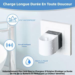 Chargeur Remplacement Compatible Brosse A Dents Electrique Oral B, Pour Serie Pro 300 400 500 1000 Smart, Base Chargeur Sans Fil Murale 2-En-1 Ipx7 Etanche Portable Voyage 110v (Blanc) - Neuf