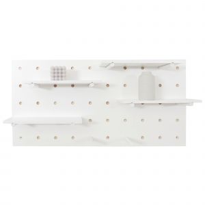 Panneau mural HWC-P24, d&eacute;coration murale et &eacute;tag&egrave;re modulaire perfor&eacute;e 100x50 cm FSC&reg;couleur blanc - Neuf