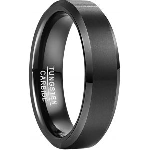 Asas-6mm Bague Homme Noir Anneau De Mariage En Tungstene Avec Bord Biseauté Taille 65(20.7) - Neuf