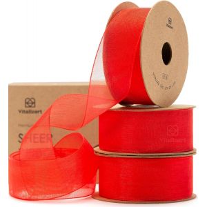 Ruban En Organza Rouge,2,5 Cm X 27,4 M (3 Rouleaux*9,1 M),Ruban Cadeau Large En Tissu Pour Artisanat,Emballage Cadeau,Arbre De No&euml;l,N?uds,Invitations De Mariage - Neuf