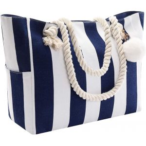 Sac de Plage avec Fermeture the Tote Bag Cabas Femme Zip de Voyage Famille Grand Sac a Main de Sport Shopping avec Poches &agrave; Bandouli&egrave;re - Neuf