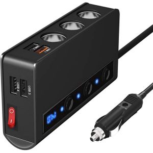 Chargeur Allume-Cigare De Voiture Socle Splitter 180W Adaptateur Allume-Cigare Avec 4 Ports Usb Interrupteur S&eacute;par&eacute; Indicateur De Tension Qc3.0 Charge Rapide Pour T&eacute;l&eacute;phone Tablets Dash Cam - Neuf