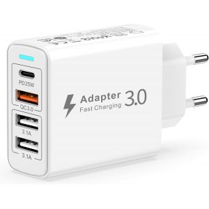 Usb C Fast Charger, 40w 4 Port Usb C Socket Multiple Usb Charger With Pd And Qc3.0, Mains Charger Adapter Usb C Type C Phone Charger For Iphone 15/14/13/12/11/Xs/8,Samsung S24/S23/S22/S21 - Neuf