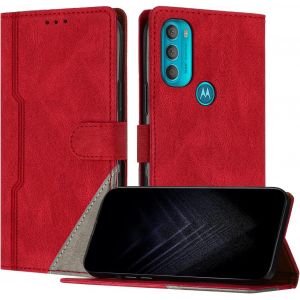 Kal-&Eacute;tui Pour Motorola Moto G71 5g, Housse En Cuir Pu Avec [Protection Antichoc Tpu] [Fonction Support] [Porte-Cartes ] Antichoc Magn&eacute;tique Coque Pour Moto G71 5g - Rouge - Neuf