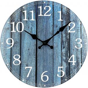 Horloge Murale en Bois de 30cm Horloge Murale sans Cadre avec Mouvement &agrave; Quartz Silencieux- Horloge Village Rural de Style Minimaliste Moderne D&eacute;coration pour Salon, Blue - Neuf
