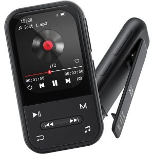 Lecteur MP3 128 Go - Lecteur MP3 Clip avec Bluetooth 5.3, Lecteur de Musique Portable avec Radio FM, enregistreur Vocal, podom&egrave;tre, Design Mini id&eacute;al pour Le Sport, &eacute;couteurs Inclus (Noir) - Neuf