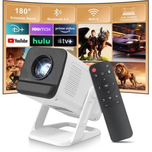 MEVRONISSHOP-Vid&eacute;oprojecteur 4K, Mini Projecteur WiFi 6 et Bluetooth 5.4, Vid&eacute;oprojecteur Intelligent, Correction Automatique et Mise au Point Manuelle, Home Cin&eacute;ma Compatible avec PC/TV Stick/USB/PS - Neuf