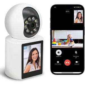 lbgwp60-Caméra De Sécurité Avec Appel Vidéo Et Application Mobile, Wifi 3Mp 2.8"" Screen Indoor Baby/Elder/Nanny/Dog/Pet Camera, One-Click Call/Two-Way Video/Pan Tilt/Motion Detection Auto Tracking - Neuf