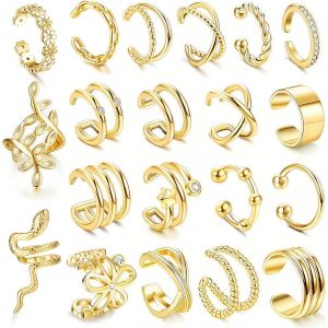 Meimie-20 Pcsmanchettes D'oreille Réglables Non Piercing Faux Cartilage Boucles D'oreillesmanchette Feuille Fleur Serpentmanchette Boucles D'oreilles Ensemble Pour Femmes - Neuf