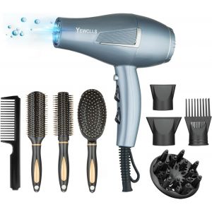 S&egrave;che-Cheveux Ionique Salon De S&eacute;chage Rapide 2100w Professionnel 2 Concentrateur 4 Peignes 1 Diffuseur Salon Familial S&egrave;che-Cheveux &Agrave; Friser Avec Bouton Froid (Gris Argent&eacute;) - Neuf