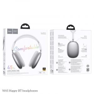 HOCO W65 Happy BT &iquest; Casque Sans Fil Bluetooth 5.4, 45 d'autonomie, Micro int&eacute;gr&eacute;, Waterproof - Argent - Neuf
