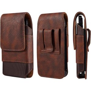 CAUC-Pochette Ceinture pour Telephone Homme Marron, Universel Cuir Sacoche Ceinture Telephone Sacs de Banane Sport Etui Pochette Portable Housse Etui de Transport avec Fente pour Carte Boucle de Cein - Neuf