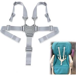Harnais Chaise Haute,5 Points Pour Harnais De S&eacute;curit&eacute; Bebe R&eacute;glable Sangle Chaise Haute Bebe Universelle Pour Haise Haute/Poussette Attache Poussette Pour Enfant (Gris) - Neuf