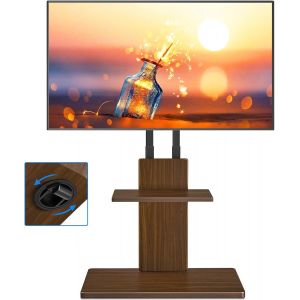 SUBZONAL-Support TV au Sol avec roulettes Cach&eacute;es pour T&eacute;l&eacute;viseurs 32-70 Pouces, Hauteur R&eacute;glable, Support TV sur Pied Jusqu'&agrave; 45 kg avec &Eacute;tag&egrave;re Ajustable en Bois, Max VESA 400x400mm - Neuf